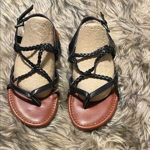 MIA Black Braided Sandals with Brown Sole